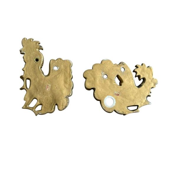 Ucagco Rooster Set Hens Peacock Gold MCM Ceramics Japan 2 Pc Wall Hanging - Picture 6 of 8